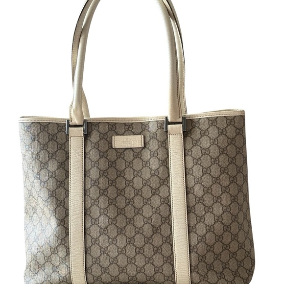 Gucci Cream Monogram Tote with Leather Trim - Picture 2 of 15